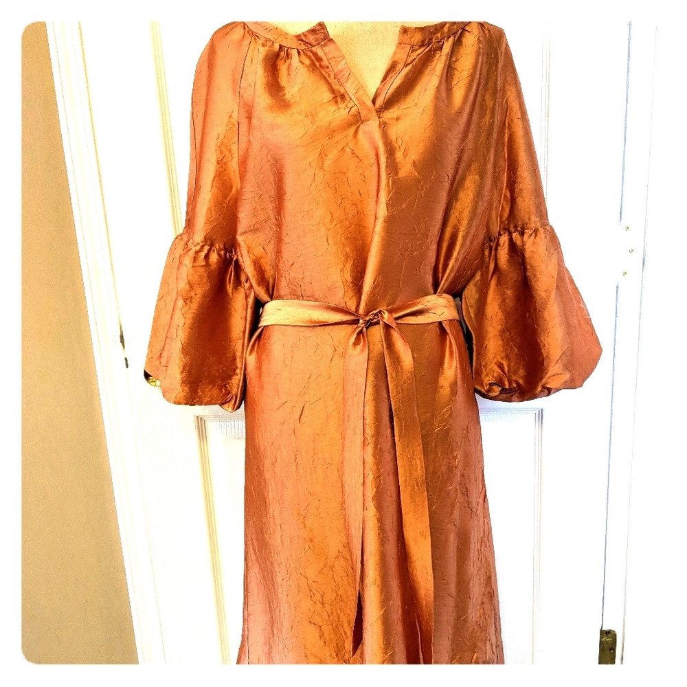 Talbots Peach/Gold Silk Dress Size L
